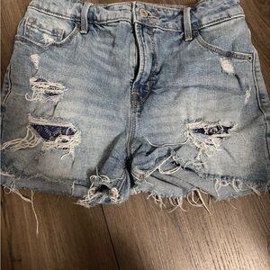 Old Navy Light Blue Distressed Denim Shorts with Bandana Accents